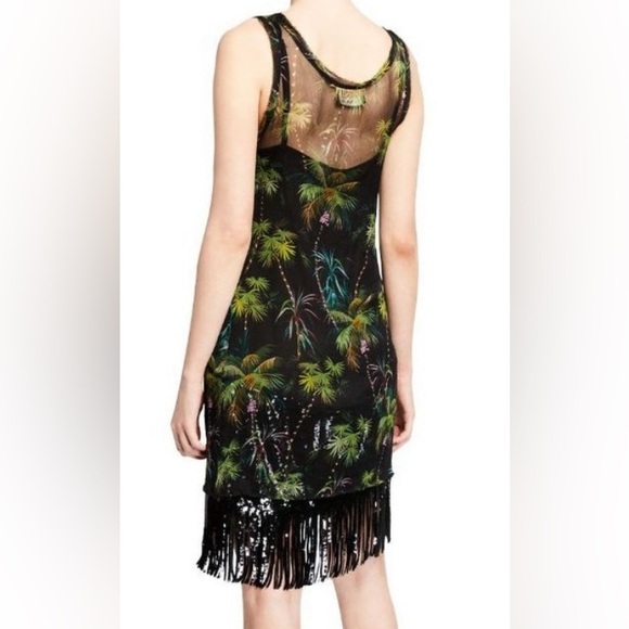 LE SUPERBE Frolic Room Palm Tree Print Sequin
Fringe Dress Black Sleeveless Silk - Picture 2 of 5